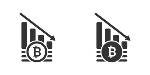 Bitcoin crash graph icon. Collapce of crypto market. Currency crisis. Bitcoin graph down icon.