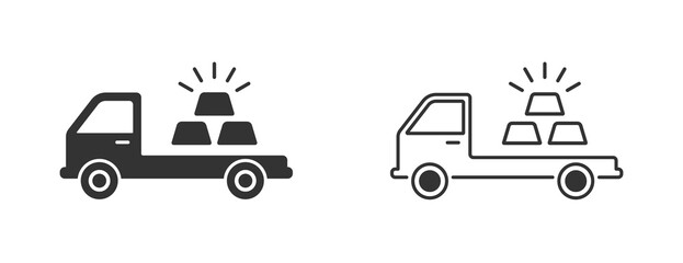 Truck carrying gold bars. Gold on a truck. Vector illustration.
