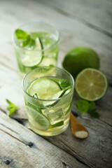 Fototapeta premium Refreshing homemade Mojito cocktail with lime