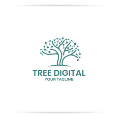 tree technology logo design vector, branch, connect, data, digital
