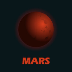Red Planet Mars illustration. Planetary drawing with text. Astronomy vector art. Solar system elements. Space dark background.