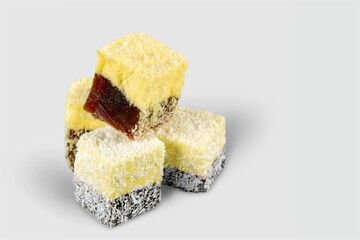 Tasty sweet traditional food dessert on background