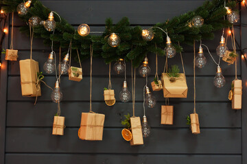 Eco christmas concept with gifts and garland