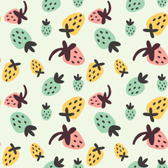 Multicolor strawberries seamless pattern in painted style for background, banner, textiles, wrapping paper, stickers