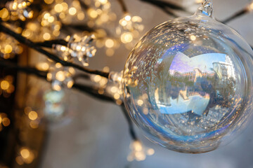 Close-up of christmas decoration with reflection