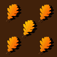 Oak leaves on a dark background with shadow