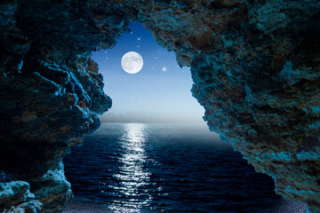 Blaue Höhle mit Blick zum Mondschein - obrazy, fototapety, plakaty