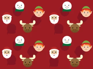 Fotobehang Schattige dieren set Kerstkarakters Ball Head Cartoon Naadloze Wallpaper Achtergrond