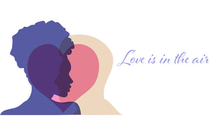 People silhouette head isolated. Love is in the air concept.