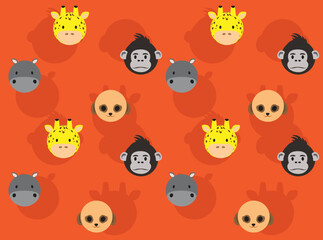 Obraz premium Animal Ball Head Gorilla Meerkat Giraffe Hippopotamus Cartoon Seamless Wallpaper Background
