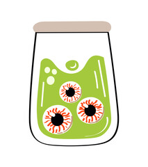 Human eyeballs in glass jar isolated. Sticker, print or blackwork tattoo hand drawn vector illustration
