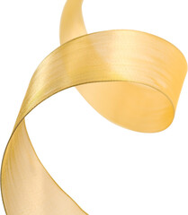 Shiny swirl of gold foil ribbon for holiday celebration and Christmas cutout on transparent background