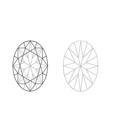 Sketch of a oval briliant cut diamond on white background. oval diamond cut shape and design diagrams vector illustration, isolated on white background EPS format