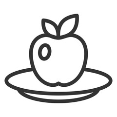 Apple on a plate - icon, illustration on white background, outline style