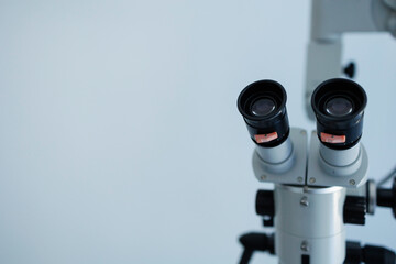 Close-up of a dental microscope