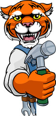 Tiger Carpenter Handyman Builder Holding Hammer