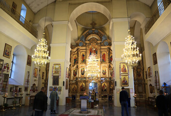 Fototapeta na wymiar Interior of Holy Dormition Cathedral in Poltava, Ukraine
