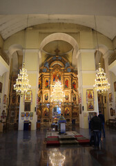 Fototapeta na wymiar Interior of Holy Dormition Cathedral in Poltava, Ukraine 