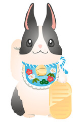 かわいい まねきウサギ（パンダウサギ ）の ベクターイラスト カット　年賀状、正月販促物にもおすすめ