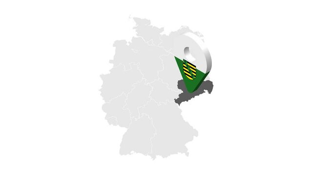 Location Saxony on map Germany. 3d Free State of Saxony flag map marker location pin. Map of Germany  showing different states. Animated map Lands  of Germany. 4K.  Video