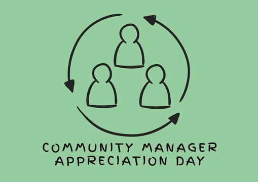 Composition of community manager appreciation day text over icons on green backgorund - Powered by Adobe