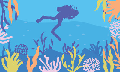 Diving Coral underwater scene and nature, Coral Reef Vector graphics background