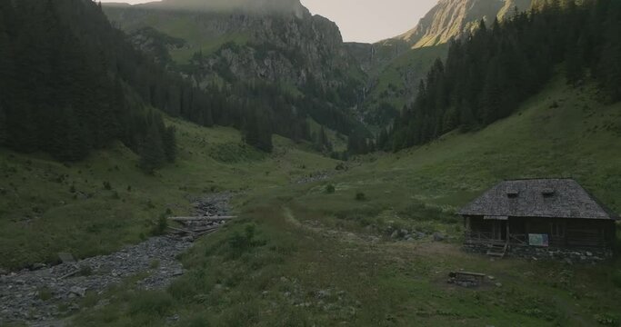 sheep on hillside of mountain, aerial view