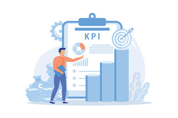 Key performance indicator, success measurement, company growth, business effectiveness, analytics tool, financial management, KPI flat design modern illustration