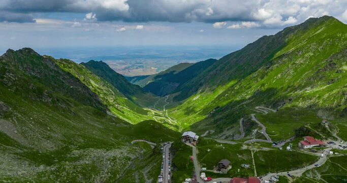 aerial hyperlapse of winding transfagarasan road 