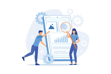 Mobile application development Mobile device app building platform, frontend software development, UI and UX design, smartphone market flat design modern illustration