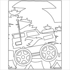 Monster truck outline design for coloring page, Off Road Vehicle © Funnyarti