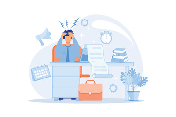 Stress Acute mental disorder, work related anxiety, stress management technique, overworking, psychologist service, physical health risk flat design modern illustration
