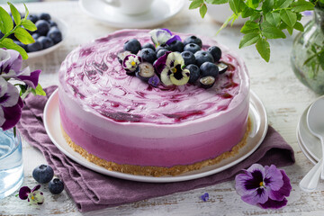 Delicious no baked blueberry layered cheesecake