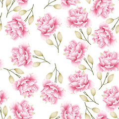 peony floral and leaves seamless pattern