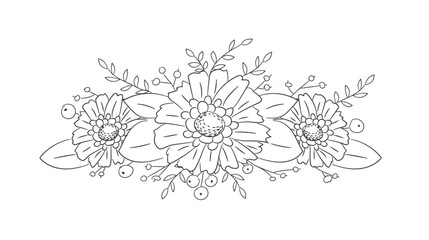 Three asters floral vector composition. Fresh soft meadow bouquet. Linear flowers. 