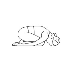 Balasana child pose color line illustration. Pictogram for web page