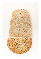 Creative layout made of breads on white background. Sliced, cutted wheat bread. Flat lay. Food concept. Art food.