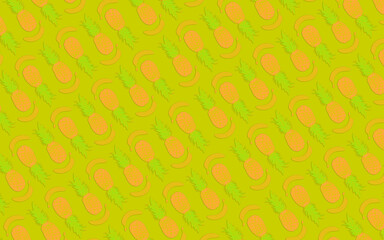 Funky green seamless pattern of a Pineapple tropical fruit - stock illustration