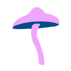Magic mushroom decorative in cold violet and blue colors. Handdrawn vector illustration