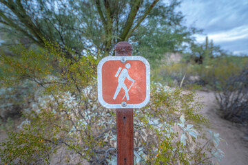Hiking trail signage at Sabino Canyon State Park in Tucson, Arizona