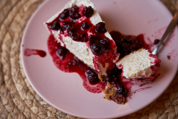 Delicious homemade cheesecake served as dessert in an elegant Italian restaurant. Food concept