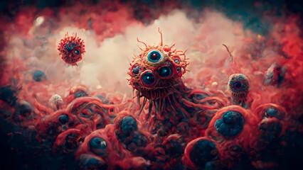 Fototapeta na wymiar Virus close up. 3d rendering.