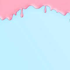 Pink cream droplets on blue wall background
