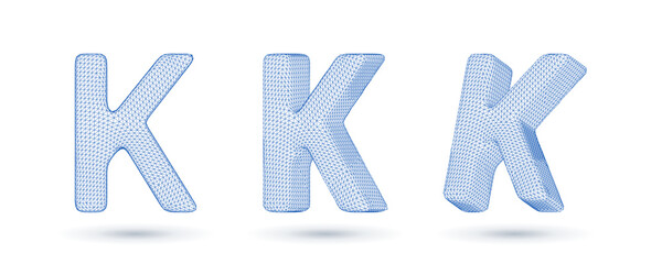 Letter k wireframe high polygonal outline low poly style vector illustration