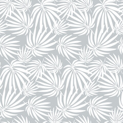 Background of white tropical palm leaves. Hand-drawn vector illustration of plants isolated on a gray background.