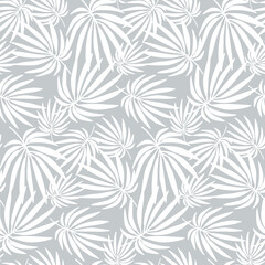 Background of white tropical palm leaves. Hand-drawn vector illustration of plants isolated on a gray background.