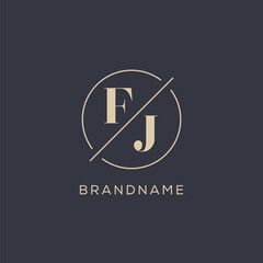 Initial letter FJ logo with simple circle line, Elegant look monogram logo style - obrazy, fototapety, plakaty