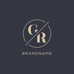 Initial letter GR logo with simple circle line, Elegant look monogram logo style - obrazy, fototapety, plakaty