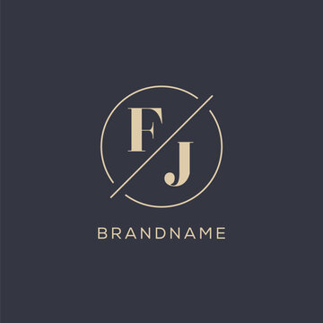 Initial letter FJ logo with simple circle line, Elegant look monogram logo style