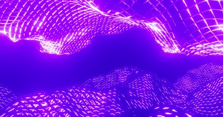 Abstract virtual reality environment background, cyberspace curved surface, neon grid 3d render
